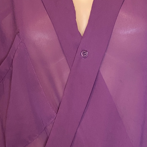 Kut From the Kloth Kendall Cross-Front Tab Sheer Blouse Purple Size Large VGC - Picture 2 of 6